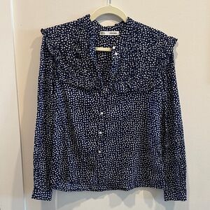 Uniqlo Navy and White Patterned Blouse